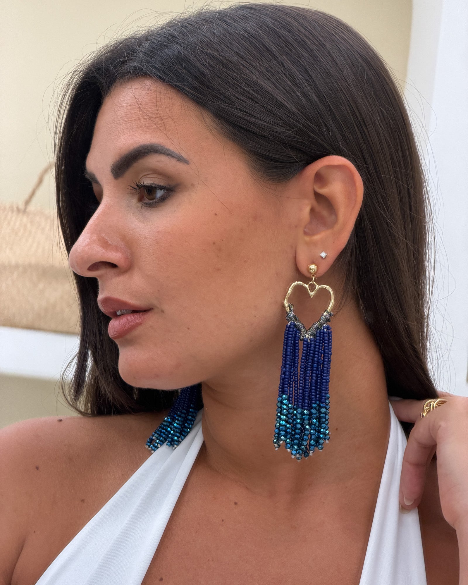 Orecchini Cuore Cascata Blu