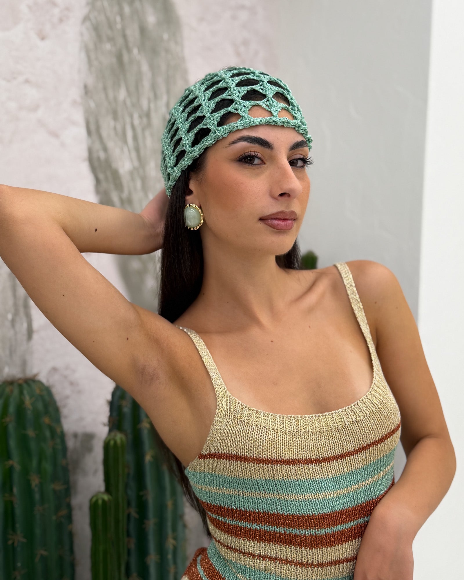 Berretto Casquette Crochet Indi Lurex Verde
