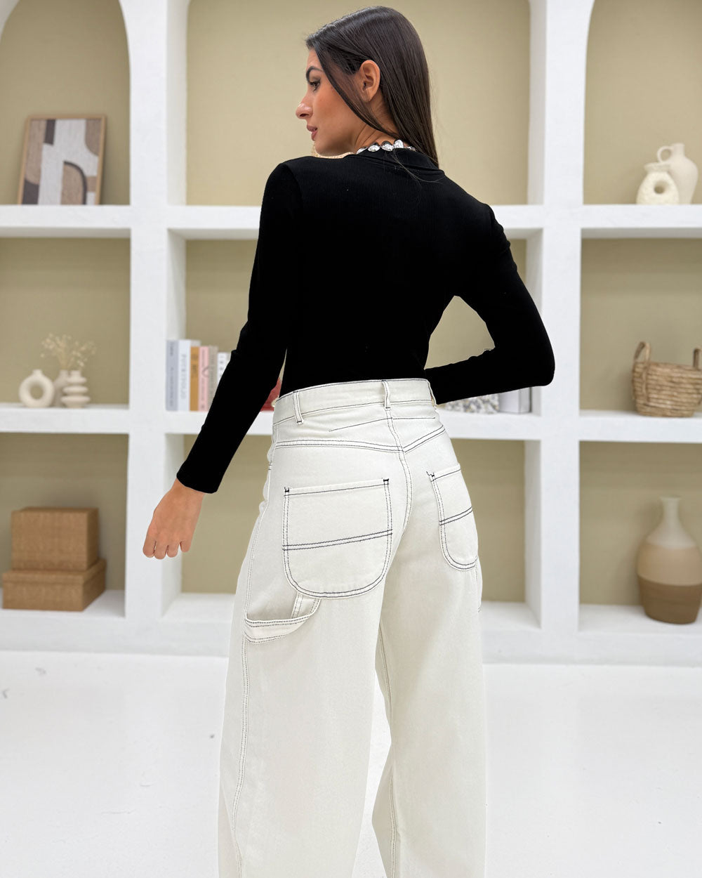 Jeans baggy impunture DM960 Bianco