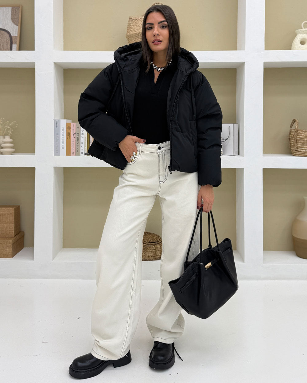 Jeans baggy impunture DM960 Bianco