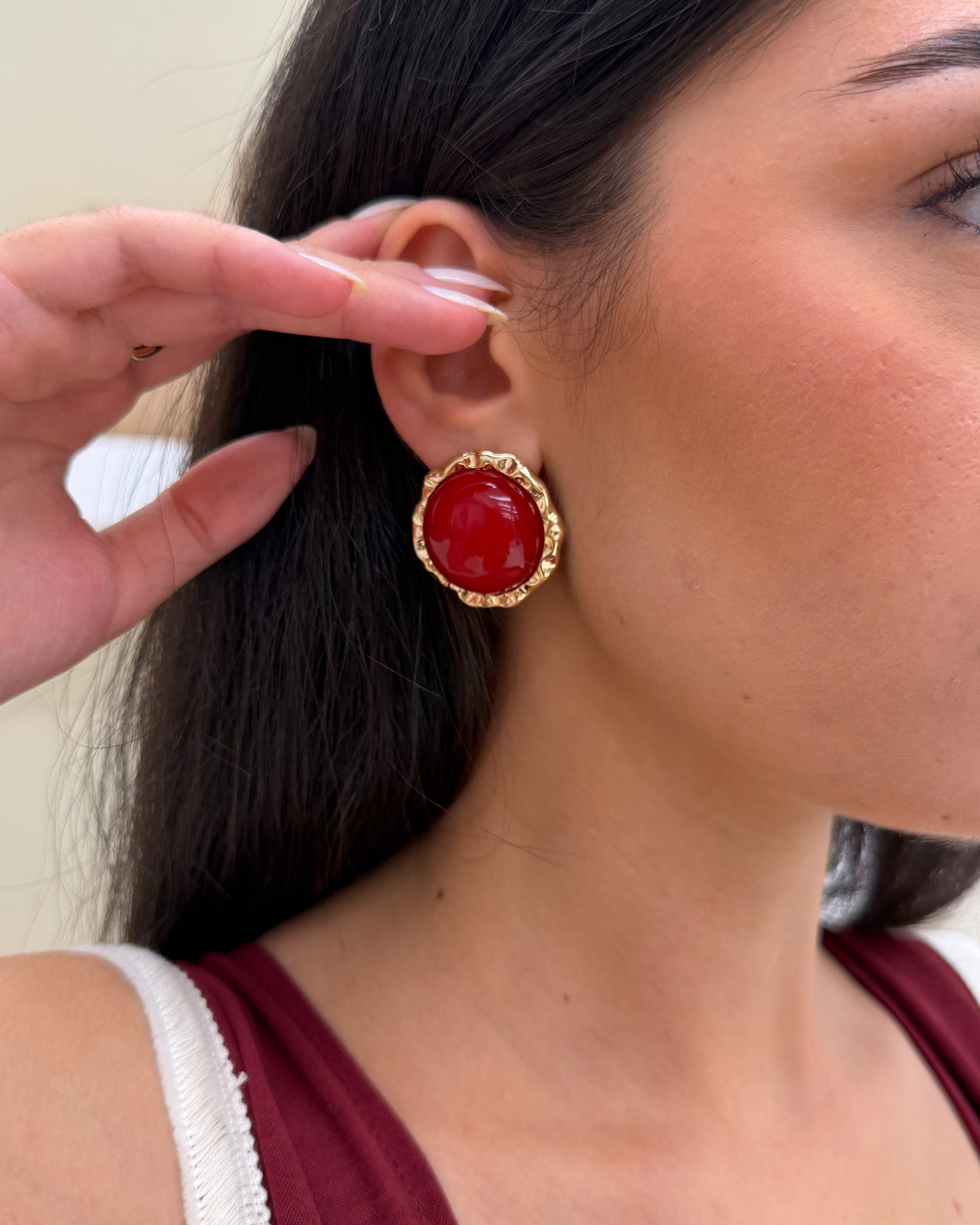 Orecchini bottone pietra Rosso