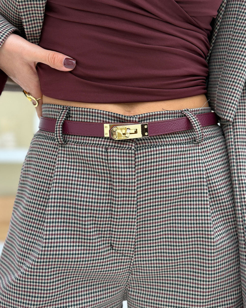 Cintura H vera pelle Bordeaux