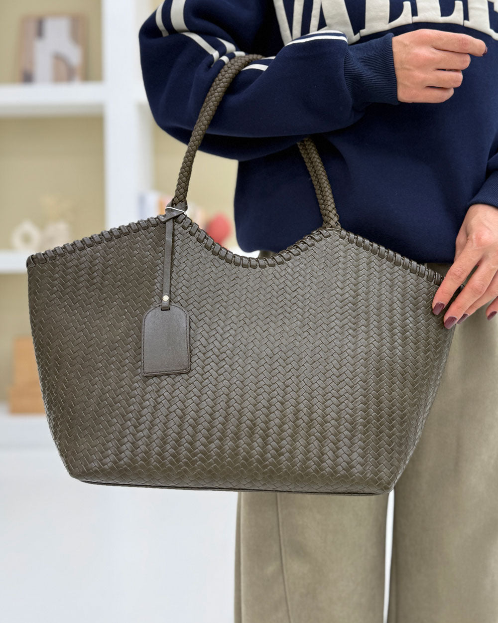 Borsa Shopper intreccio Verde