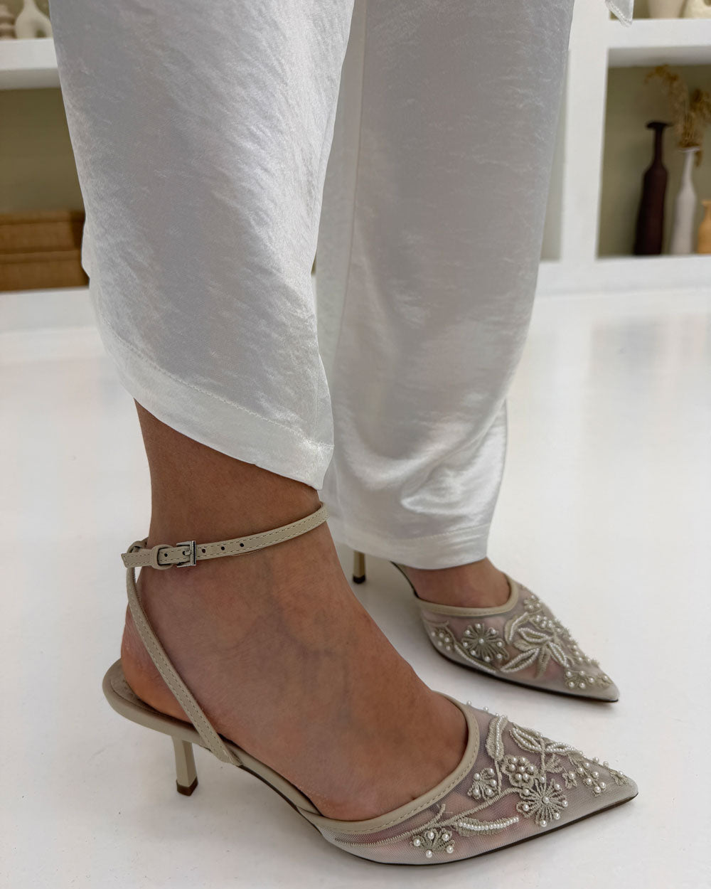 Slingback Corina ricami Panna