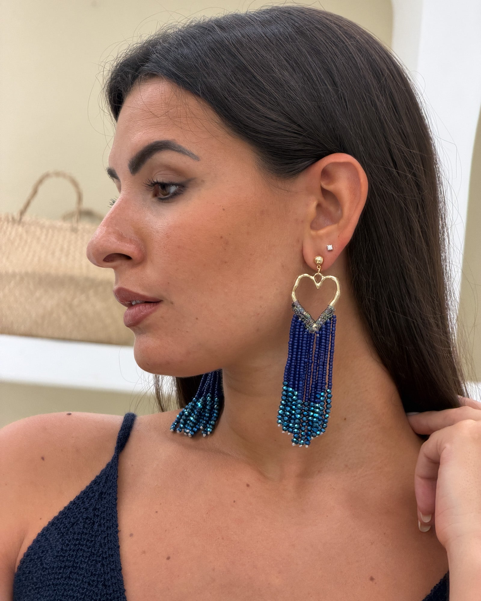 Orecchini Cuore Cascata Blu