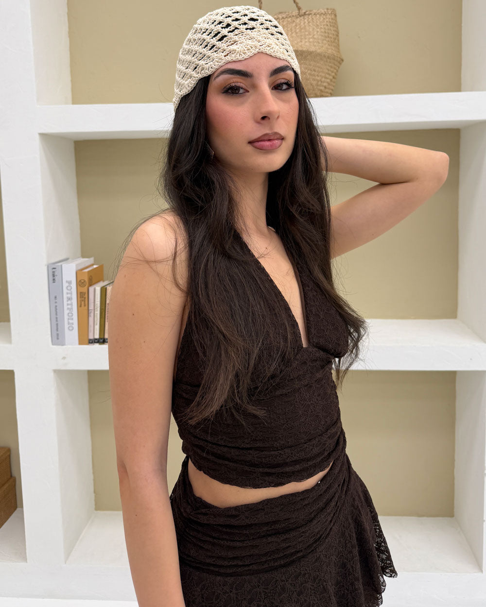 Berretto Casquette Crochet Beige