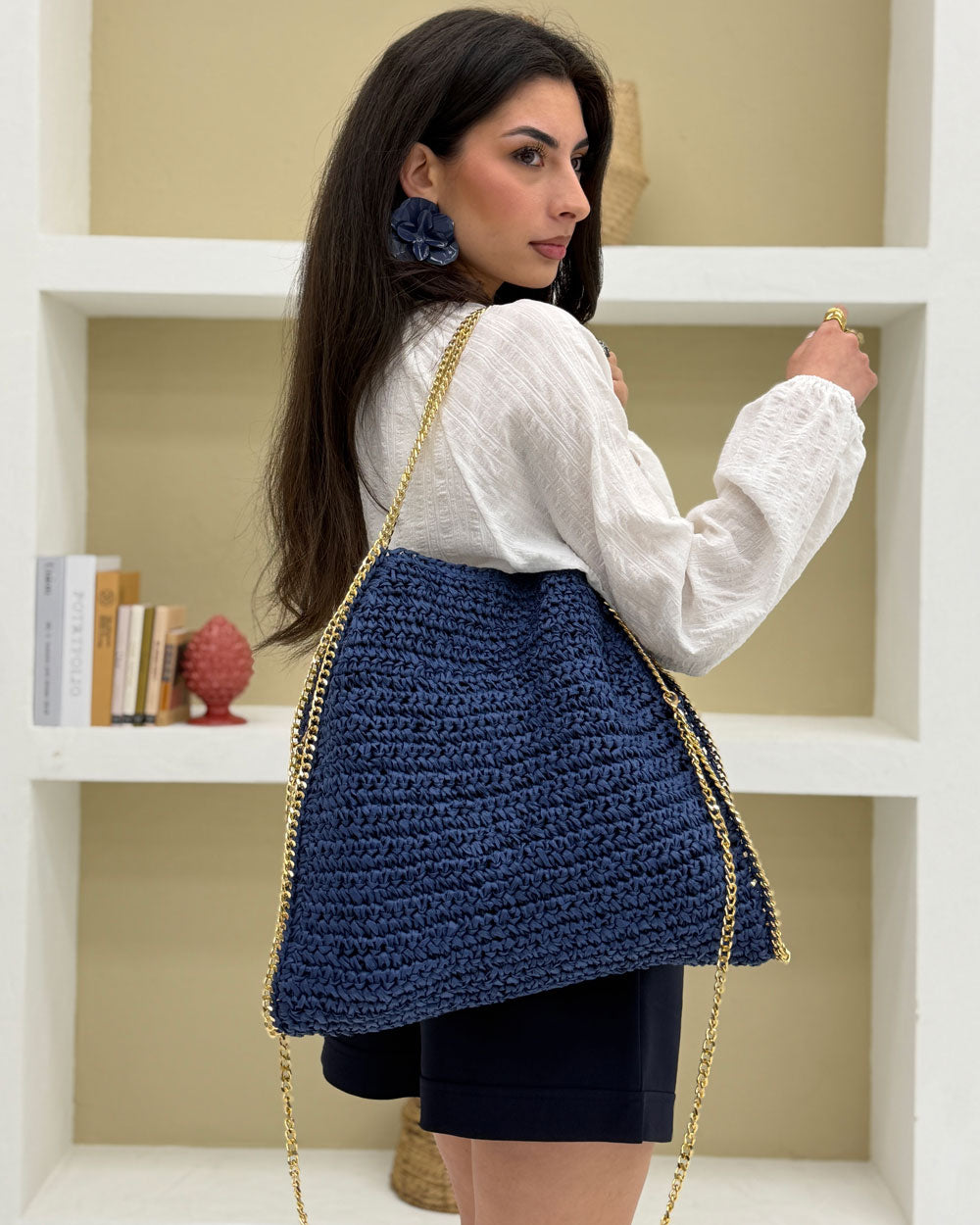 Borsa Stella Rafia Blu