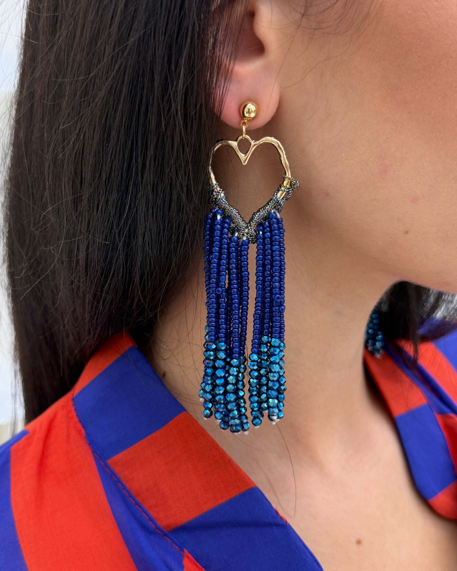 Orecchini Cuore Cascata Blu