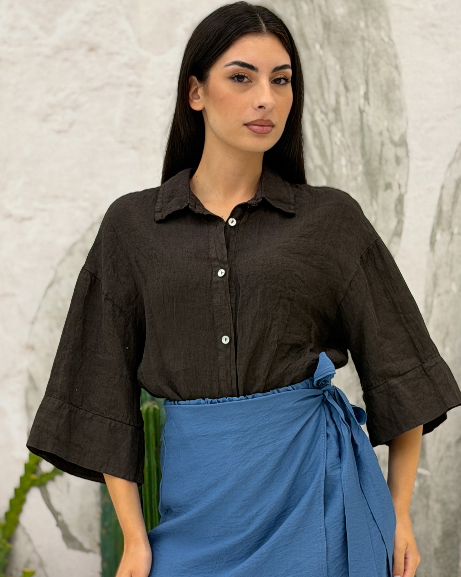 Camicia Lino Nodo Marrone