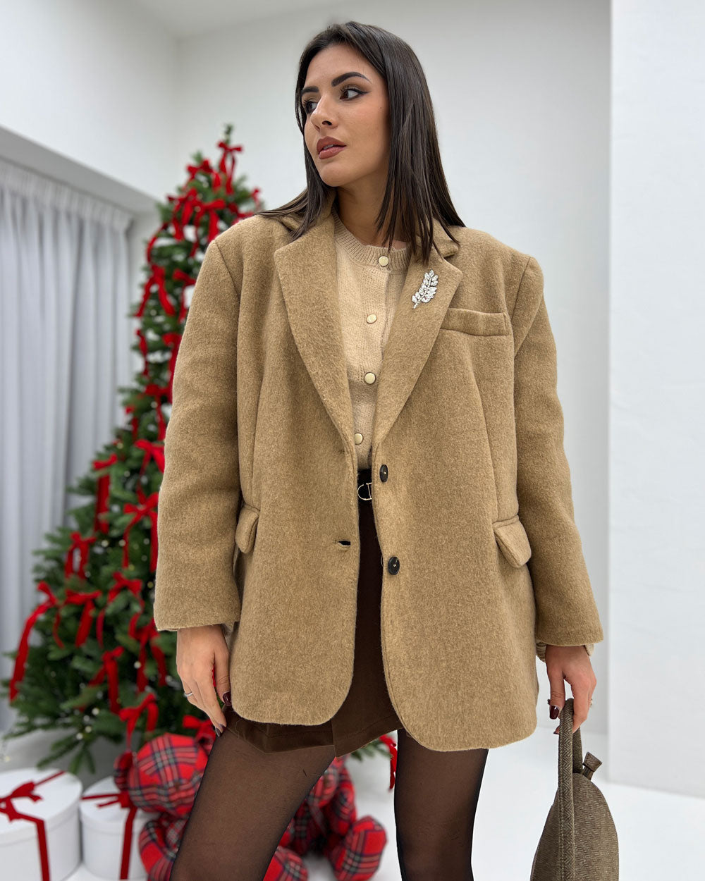 Cappotto corto piuma Marrone