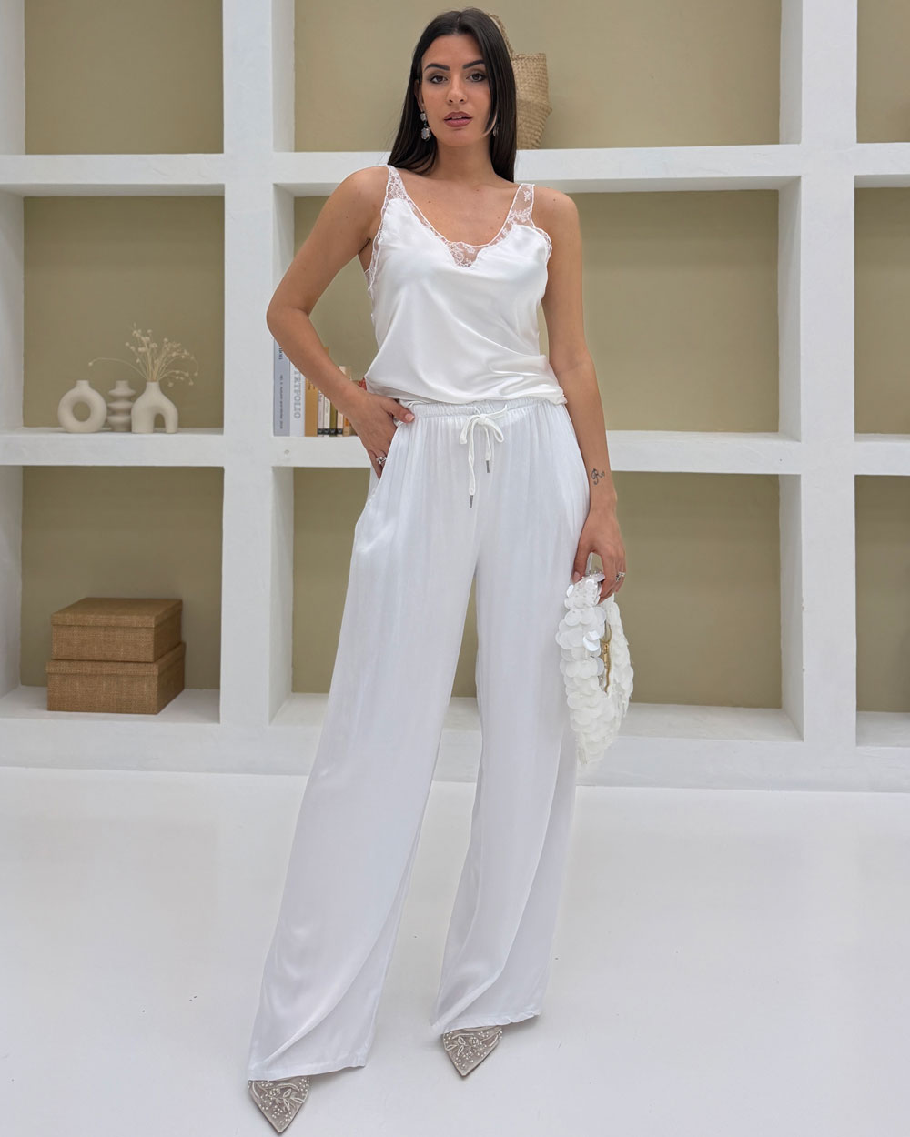 Pantalone Palazzo Viscosa Bianco