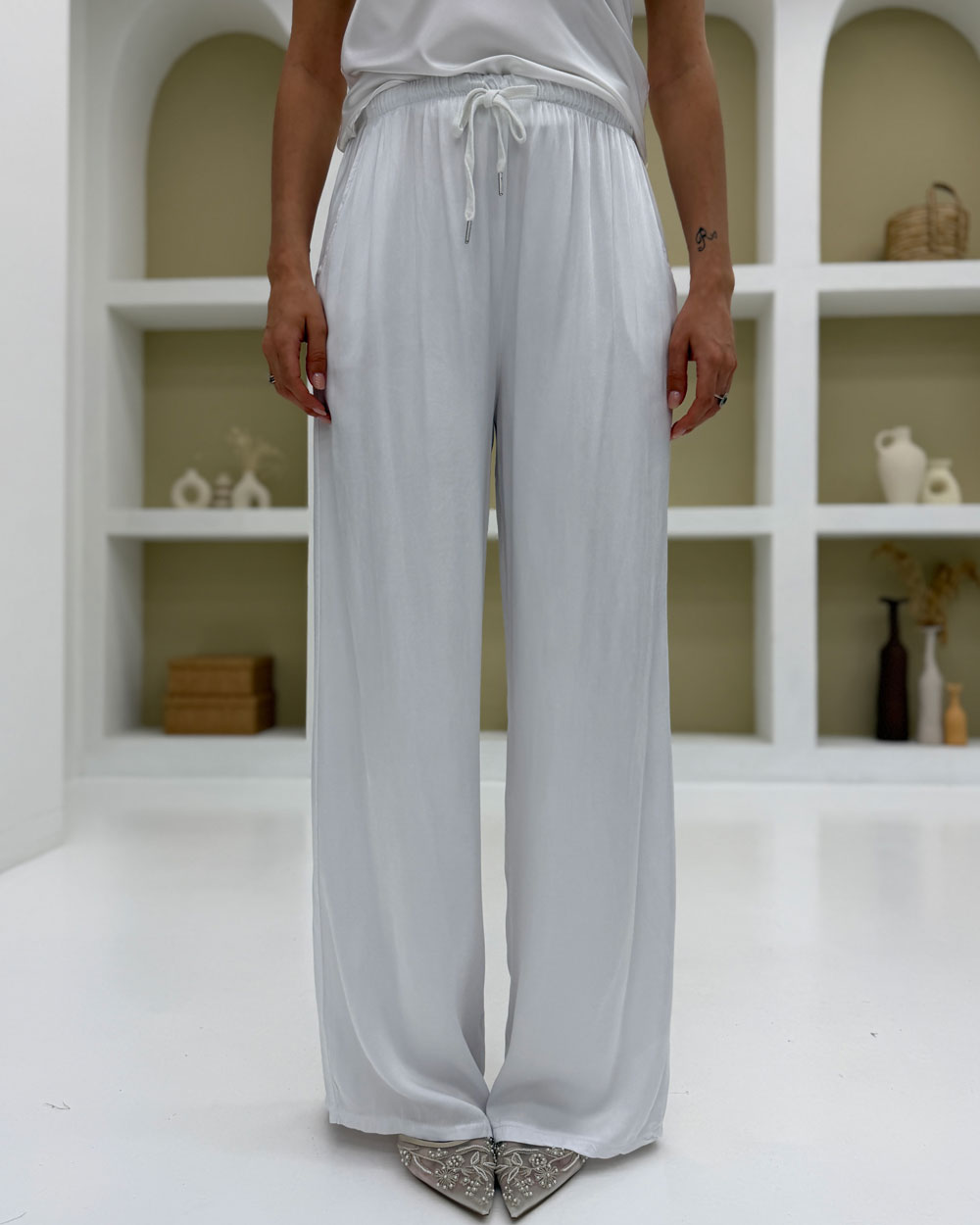 Pantalone Palazzo Viscosa Bianco