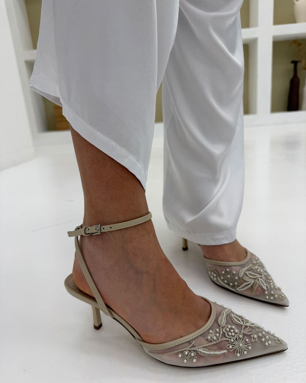 Slingback Corina ricami Panna