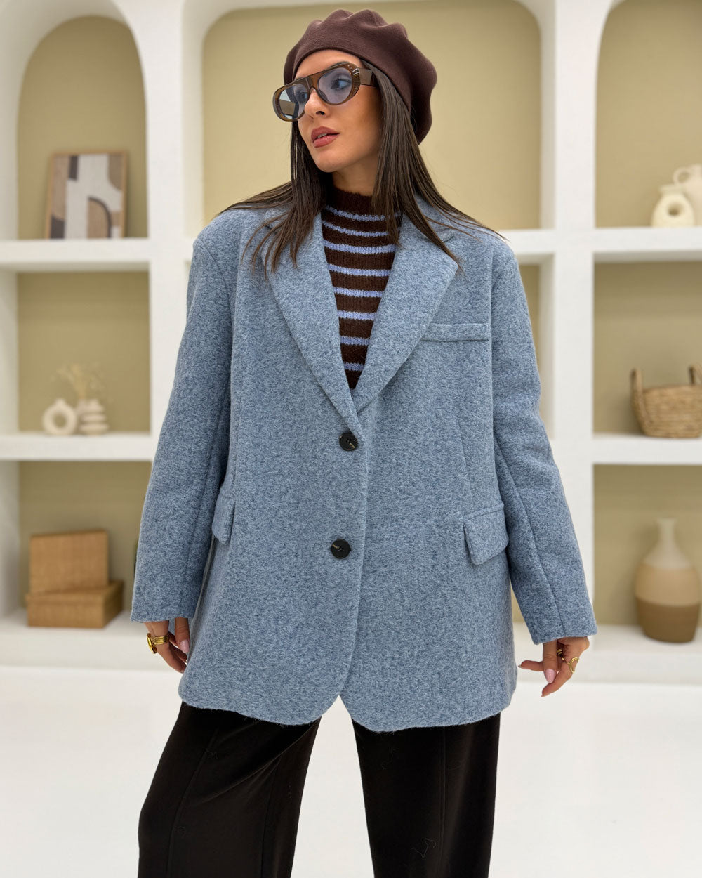 Cappotto 10% LANA Celeste