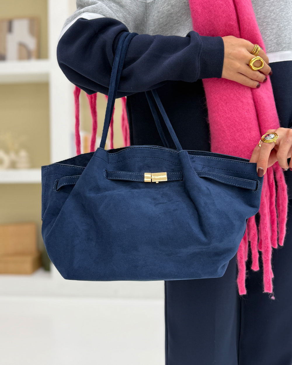 Borsa Annalisa suede Blu