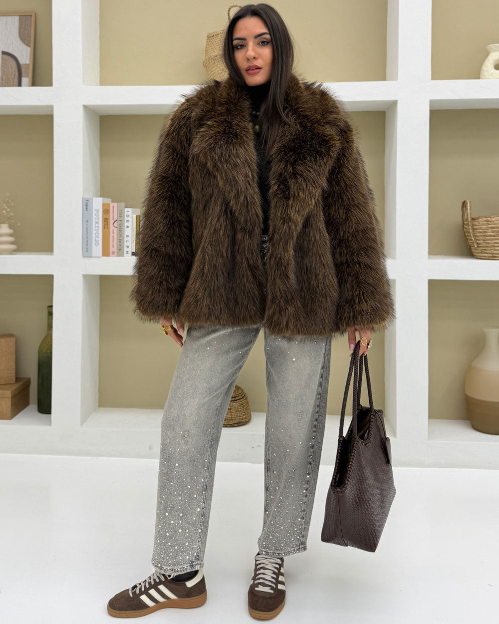 Borsa Shopper intreccio Marrone