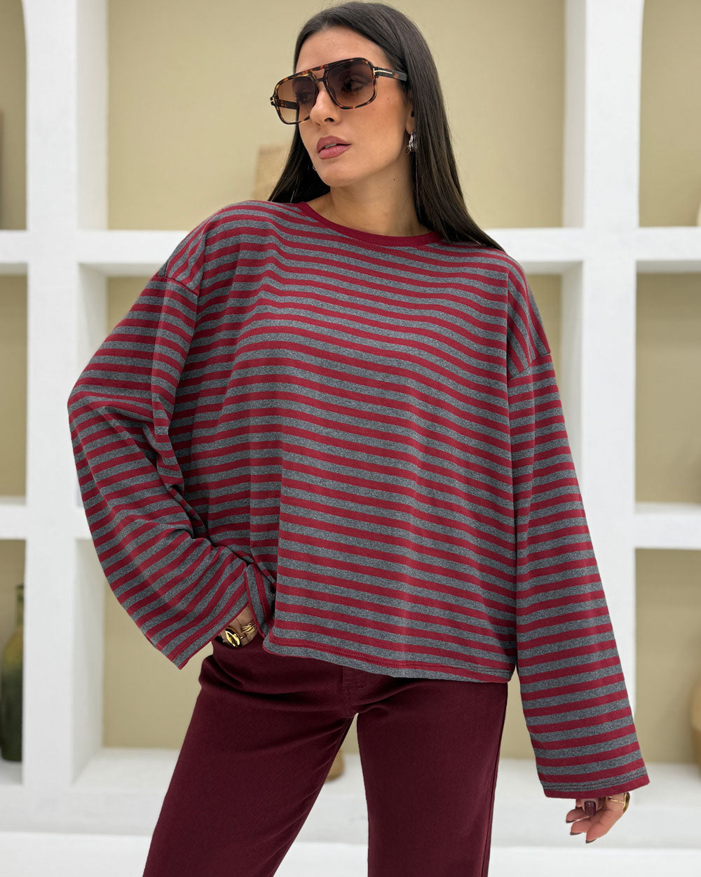 Maglia Greg righe Bordeaux