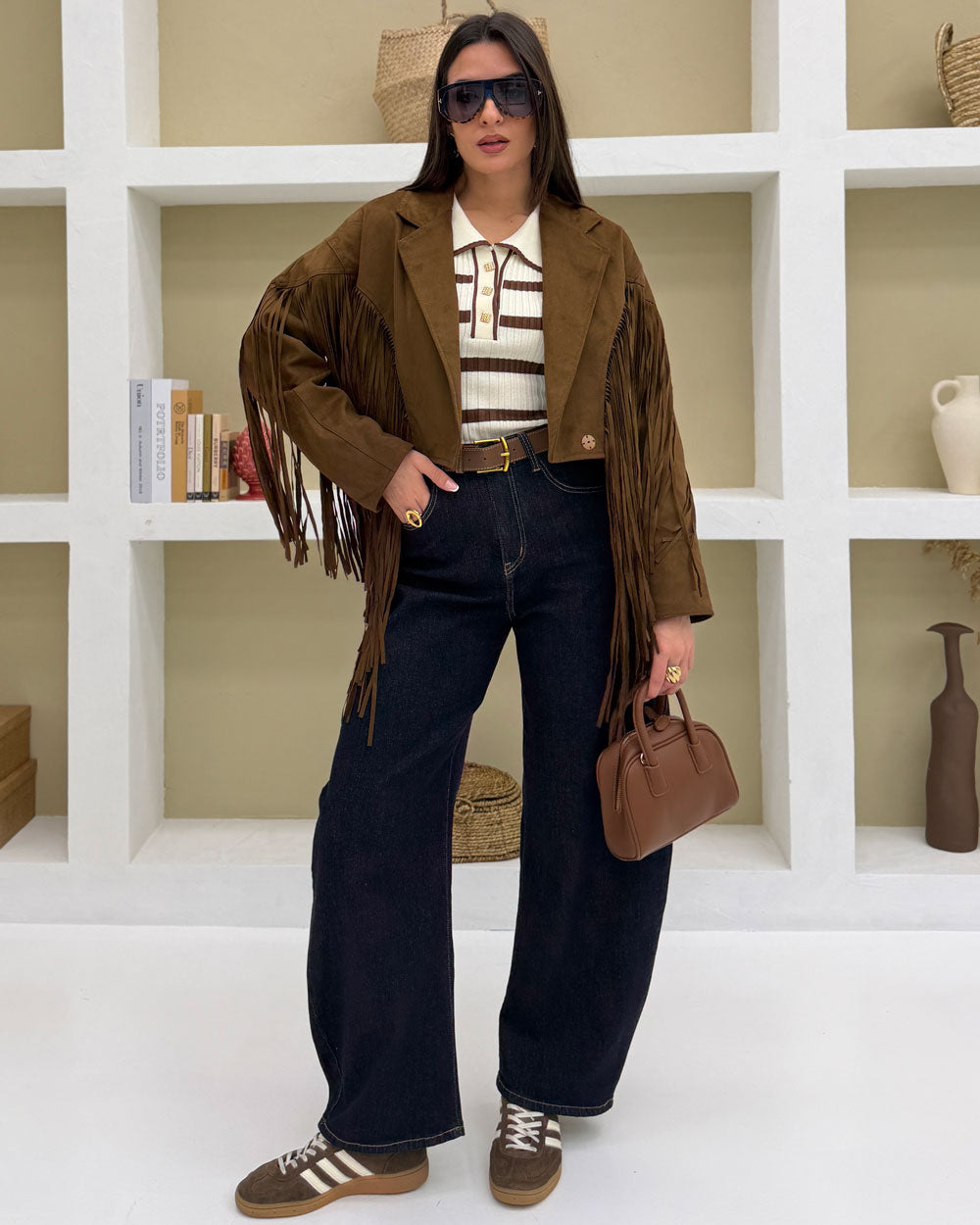 Chiodo Suede Frange Marrone