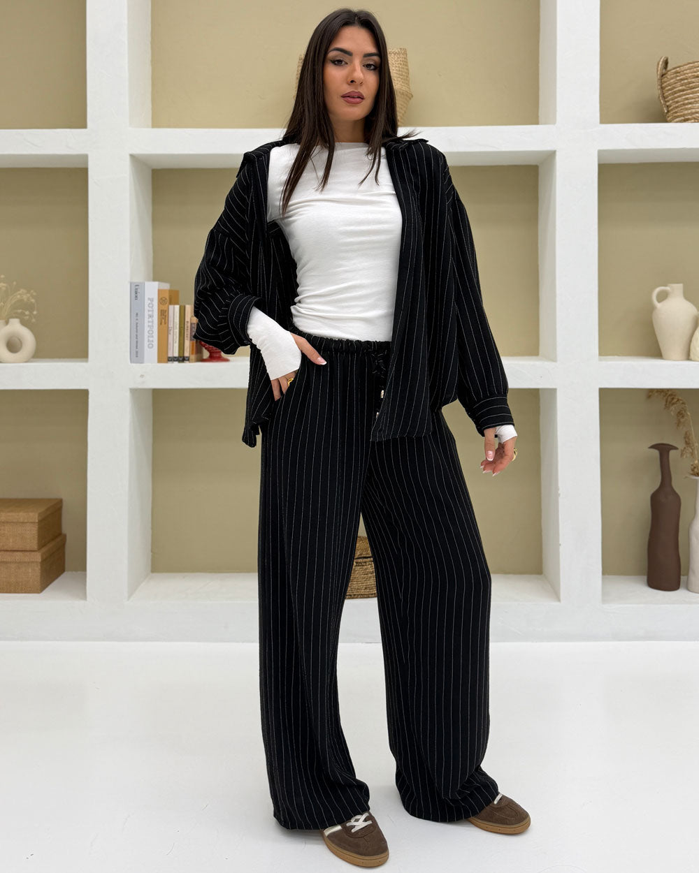 Coordinato righe sottili Nero