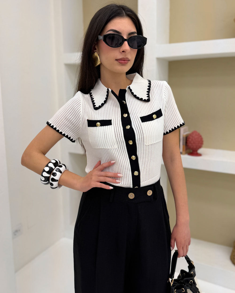 Polo bicolor riccetto Bianco