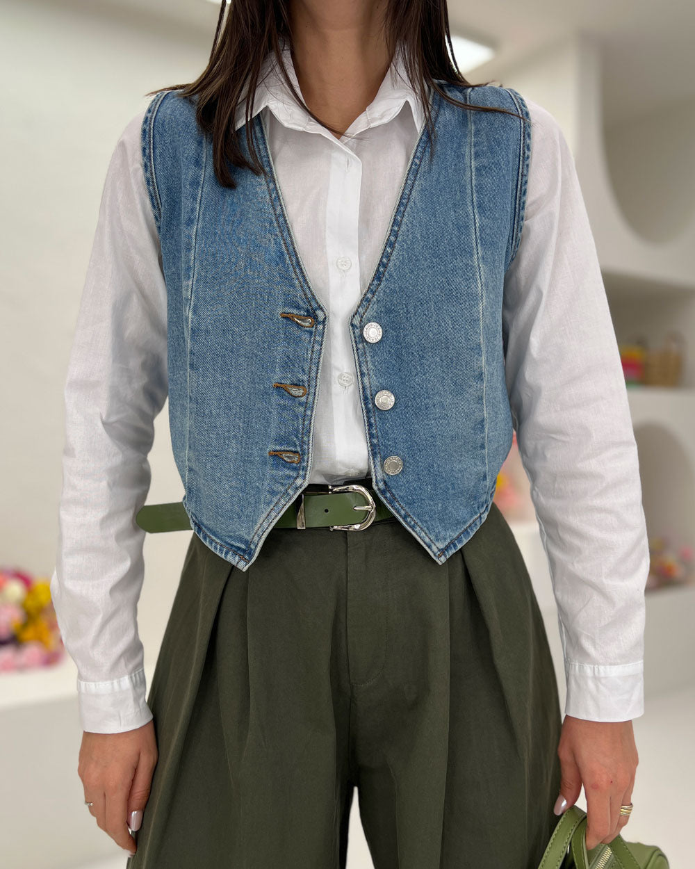 Gilet scollo V 2039 Celeste