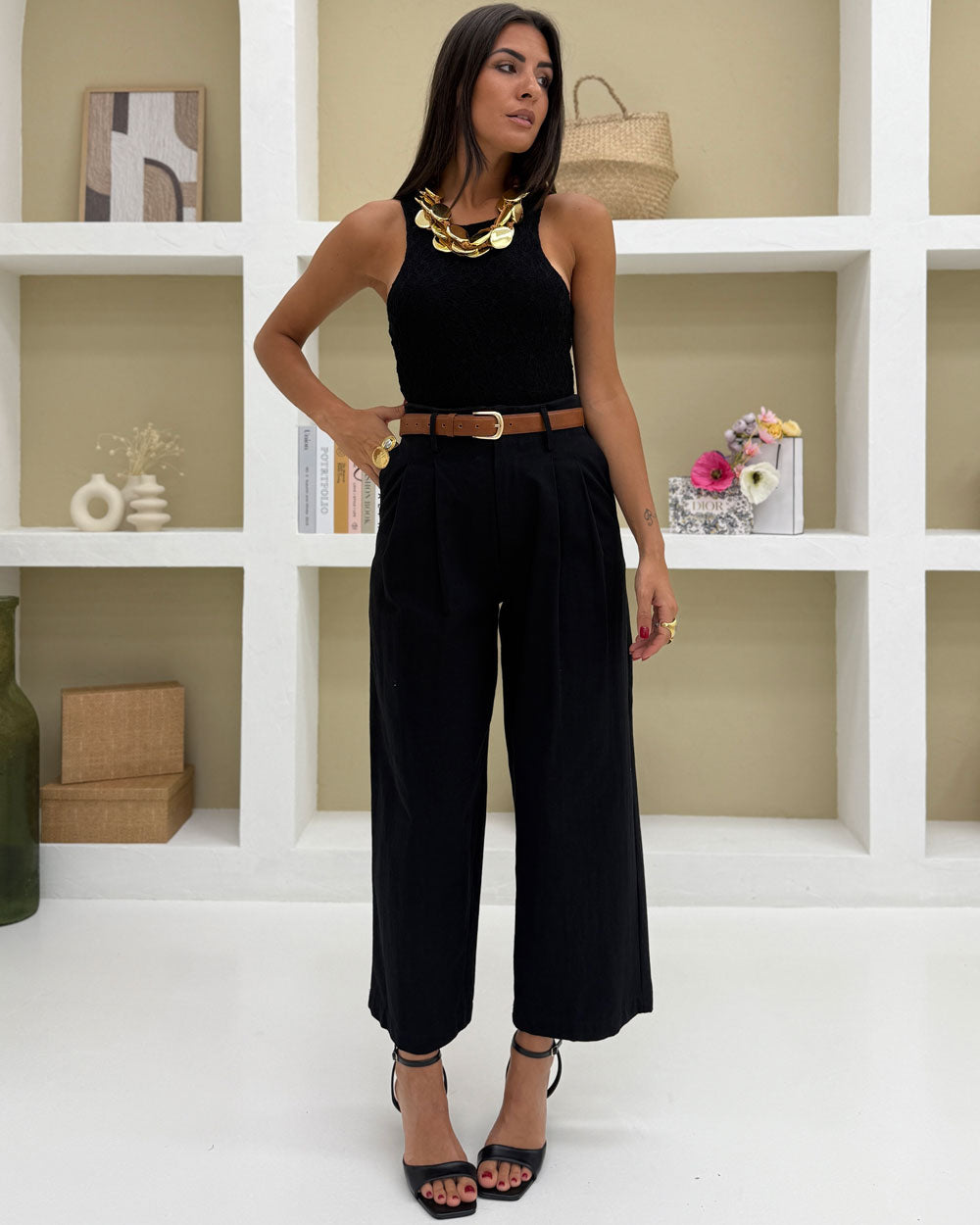 Pantalone pinces fibbia 14739 Nero
