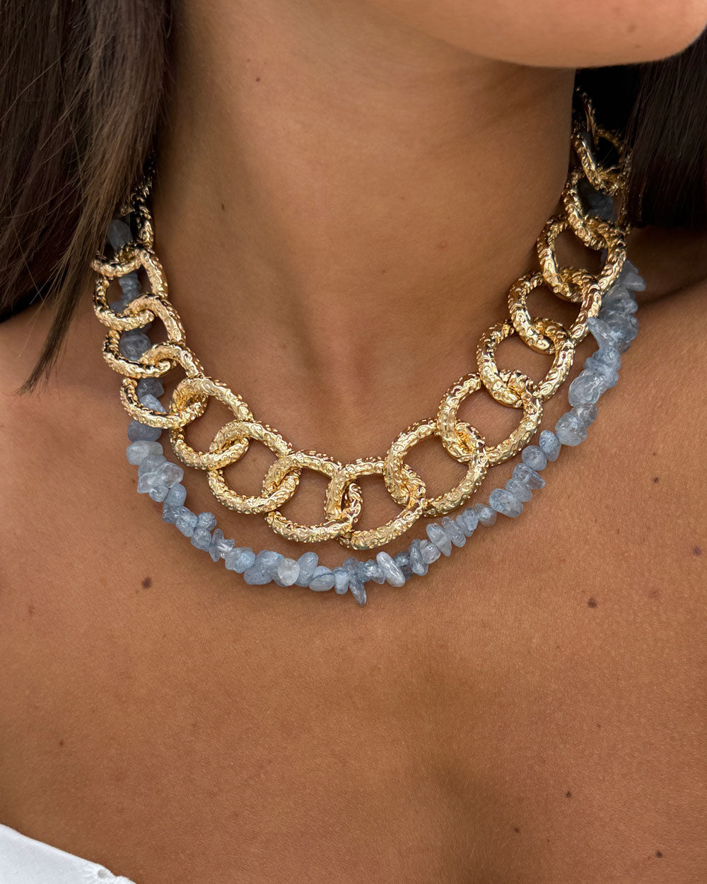 Collana catena&madreperla Celeste