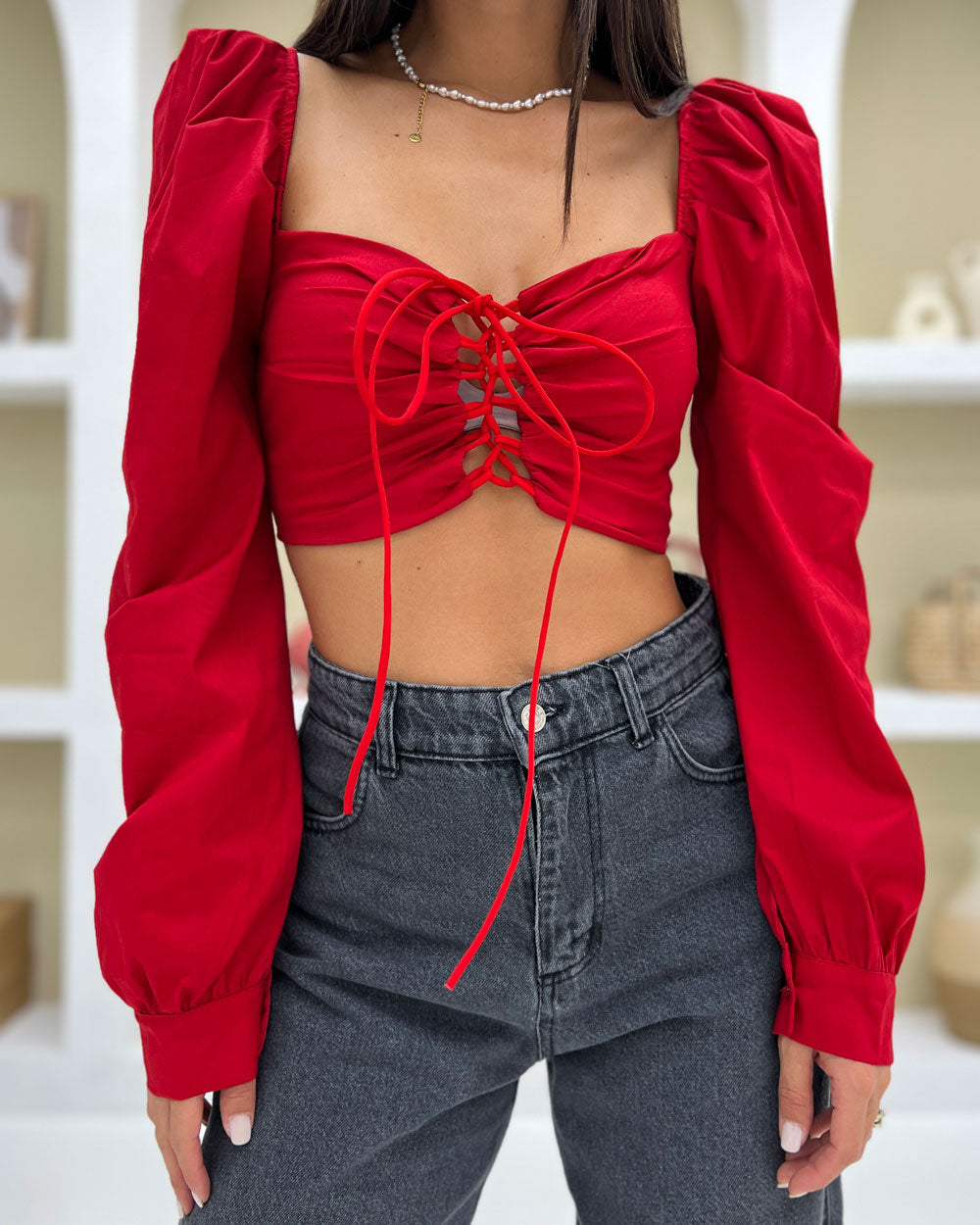 Top Crop con incrocio Rosso