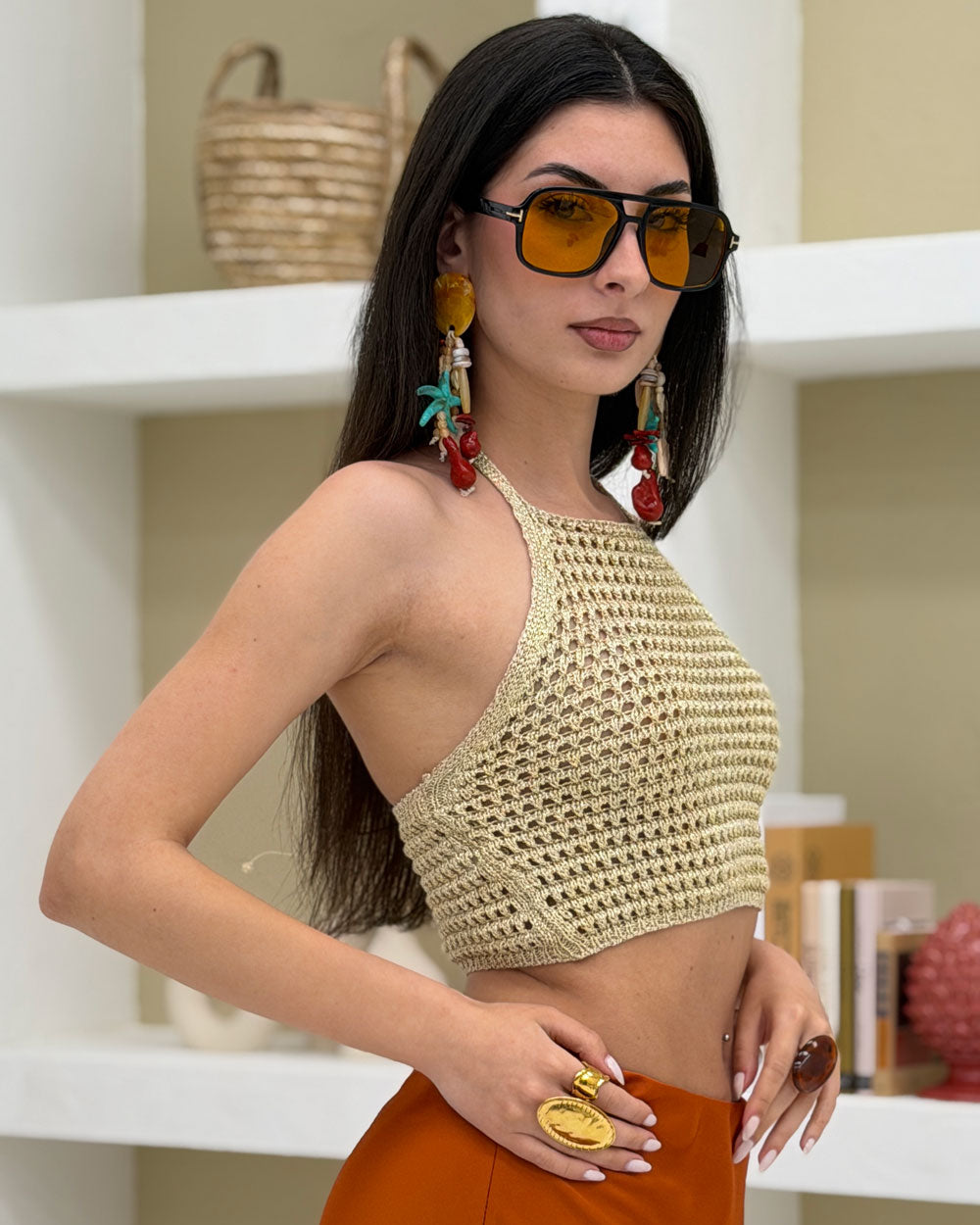 Top halter lurex Oro