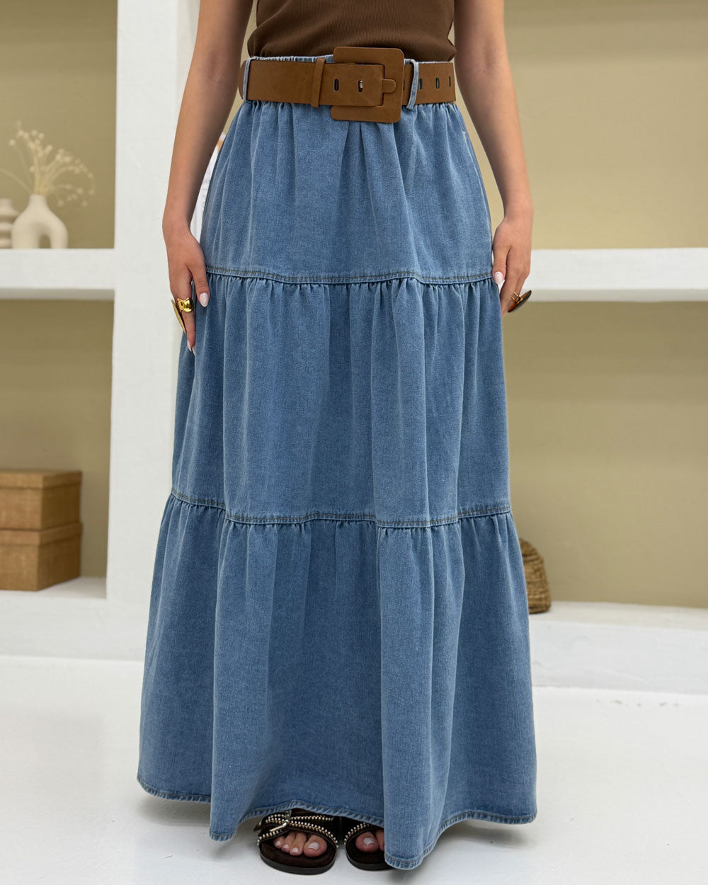 Gonna midi denim Blu
