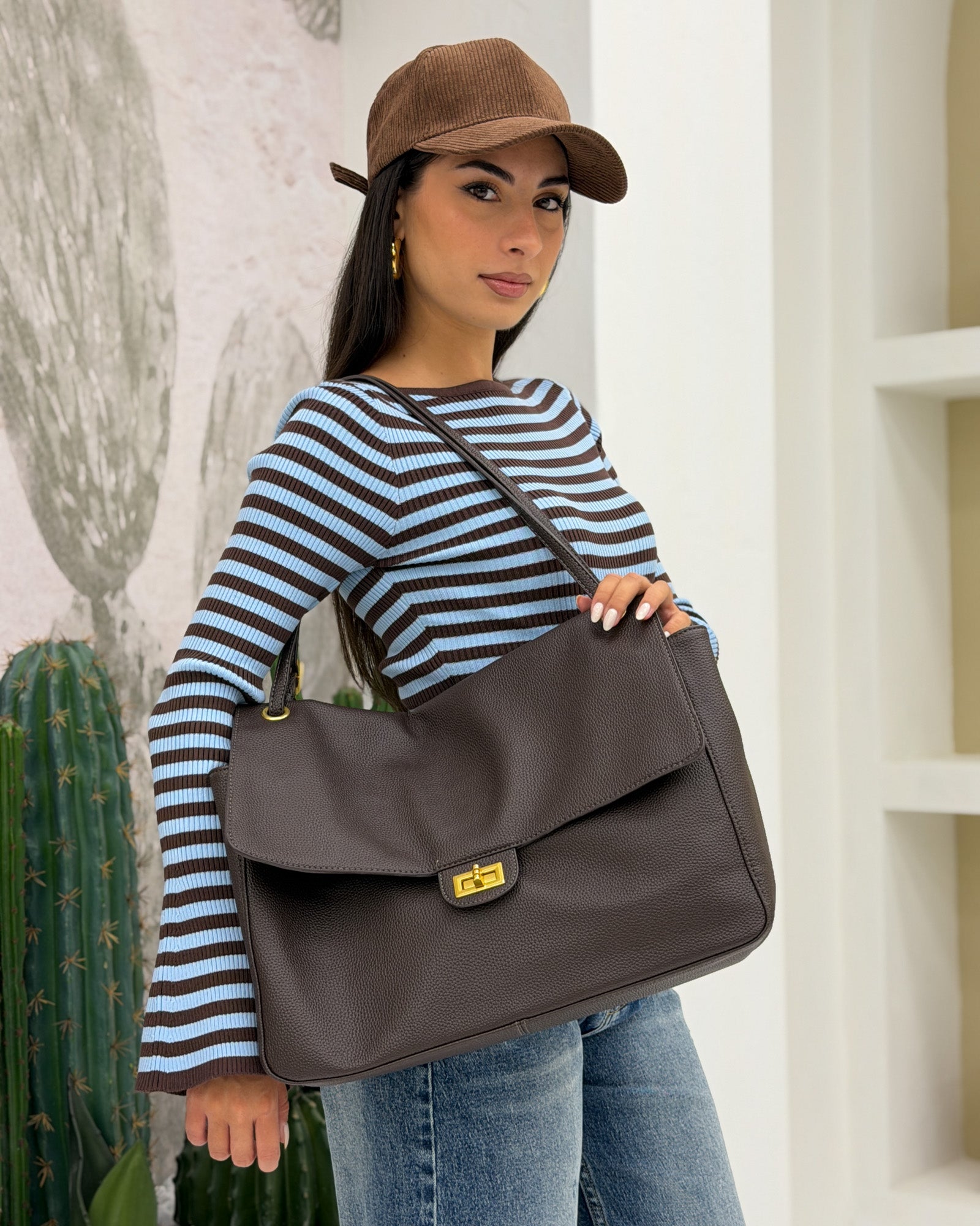 Borsa Maxi Ecopelle Marrone