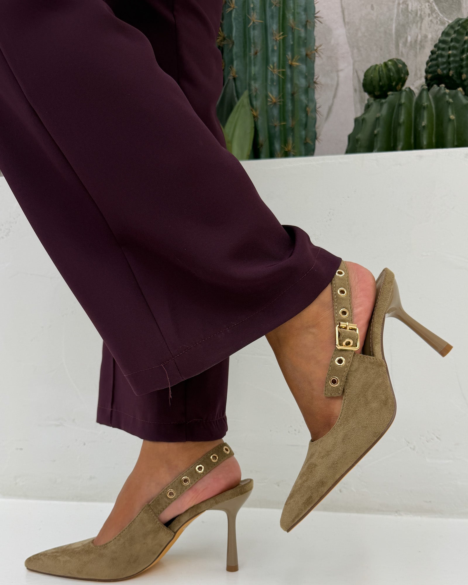 Slingback cintura scamosc. Beige
