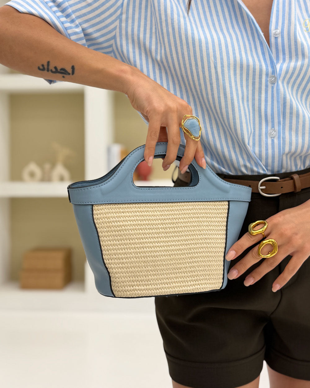Borsa Manico Bicolor Celeste