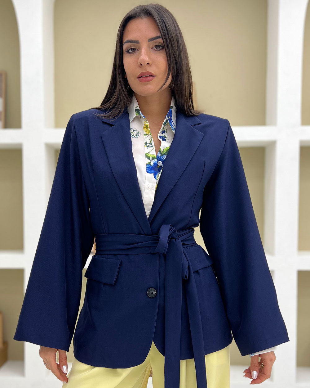 Blazer manica over con cintura Blu Notte