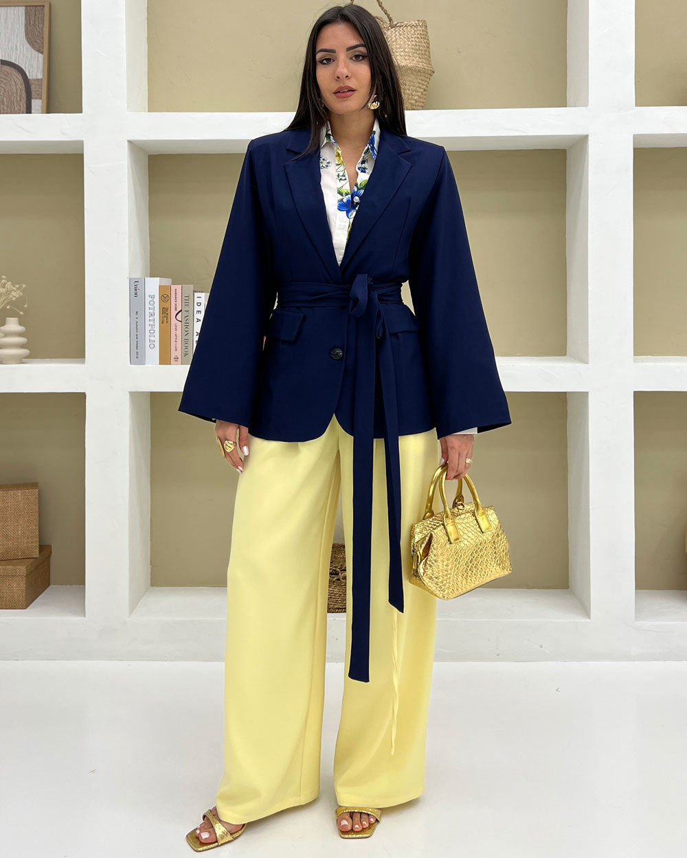 Blazer manica over con cintura Blu Notte