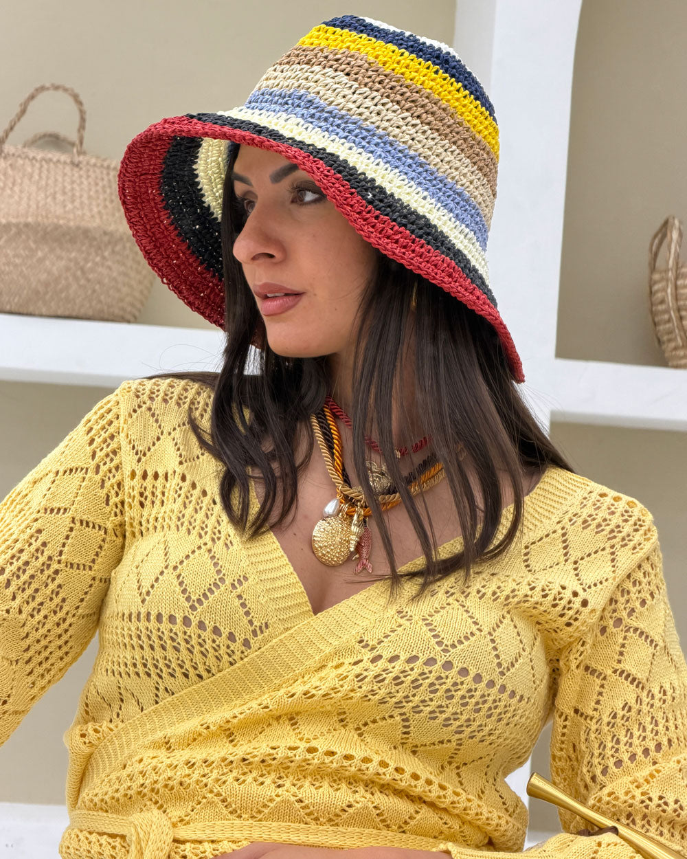 Cappello rafia Sampei Multicolor Blu