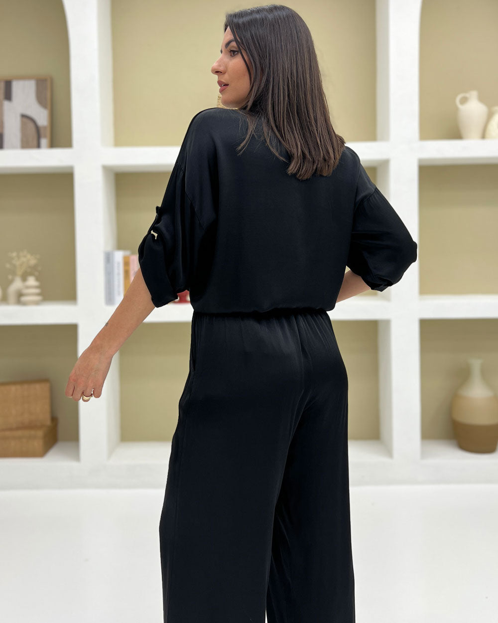 Pantalone palazzo viscosa Nero