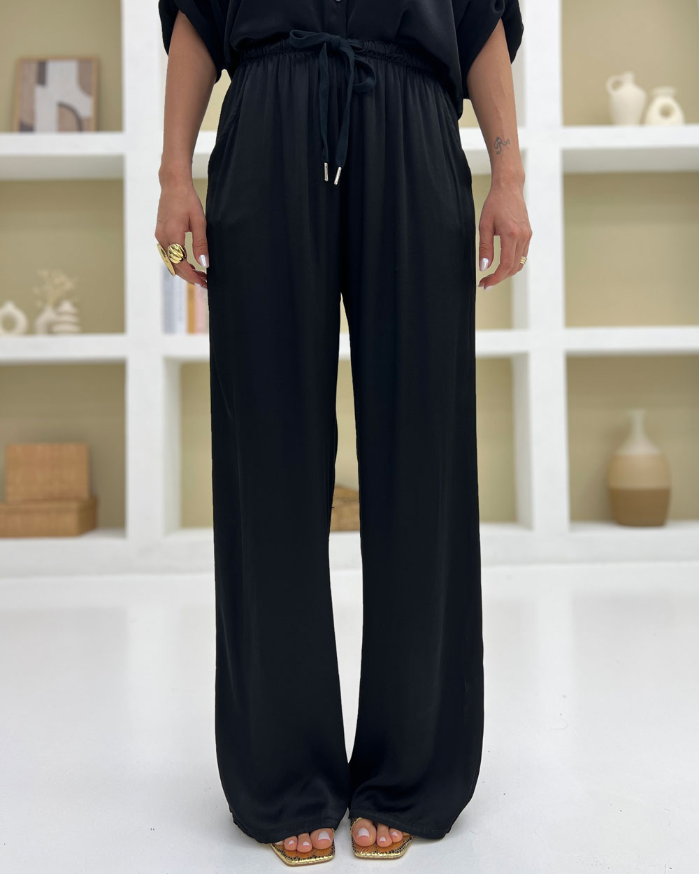 Pantalone palazzo viscosa Nero