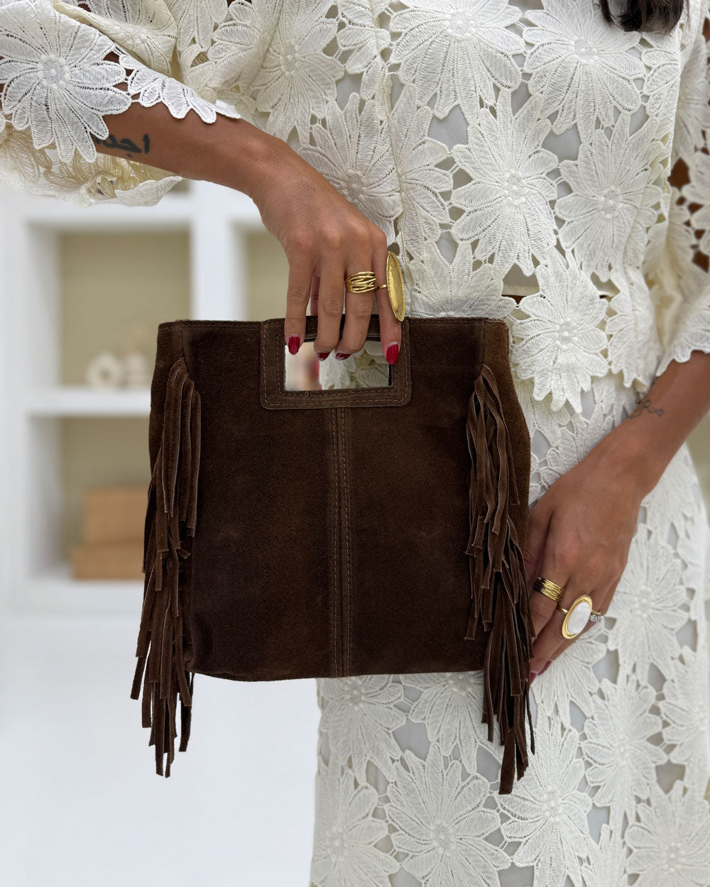 Borsa frange Maluma Marrone