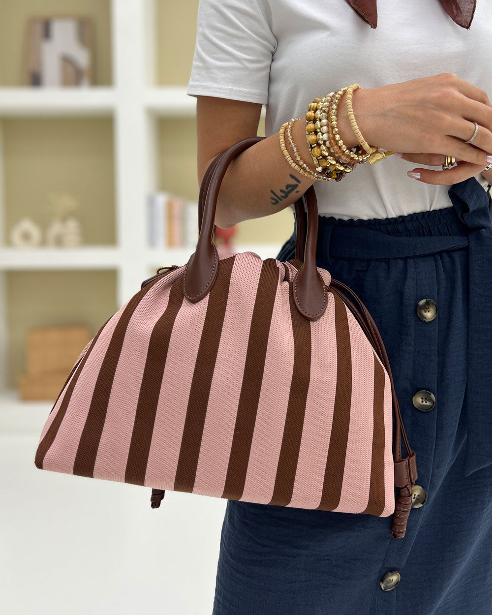 Borsa maxi Rigata Rosa
