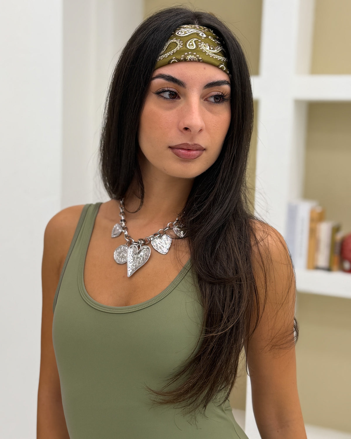 Foulard Satin Art Decò Paisley Marrone