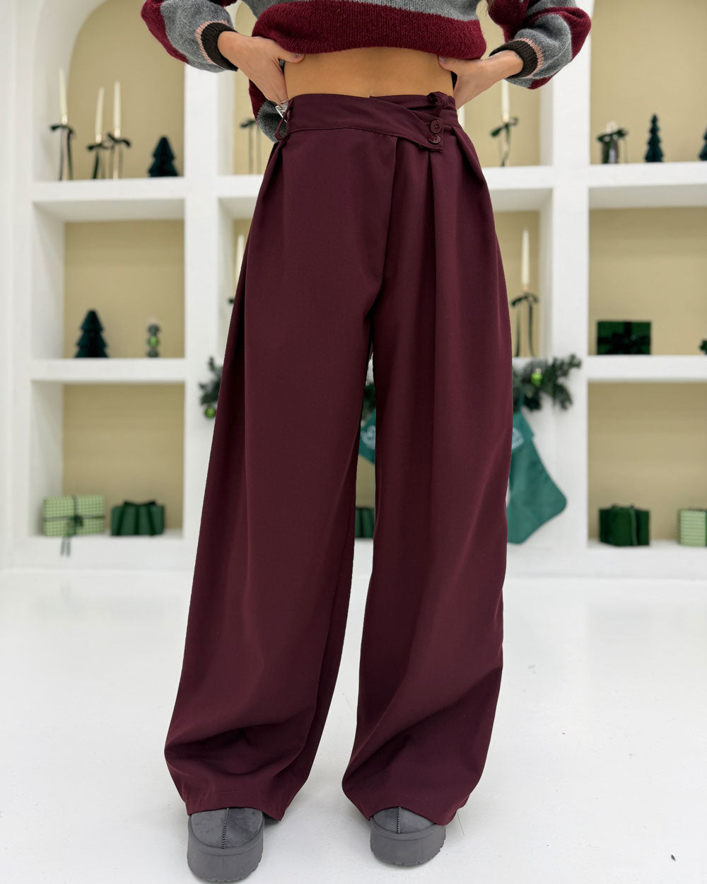 Pantalone 2bottoni trasversali Bordeaux