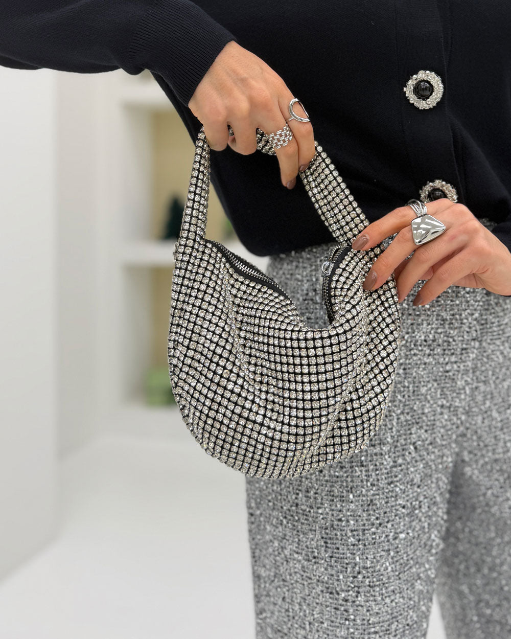 Borsa Megan Argento/Nero  2401-3