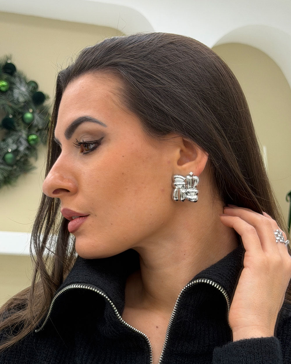 Orecchini quadrifoglio bombato Argento