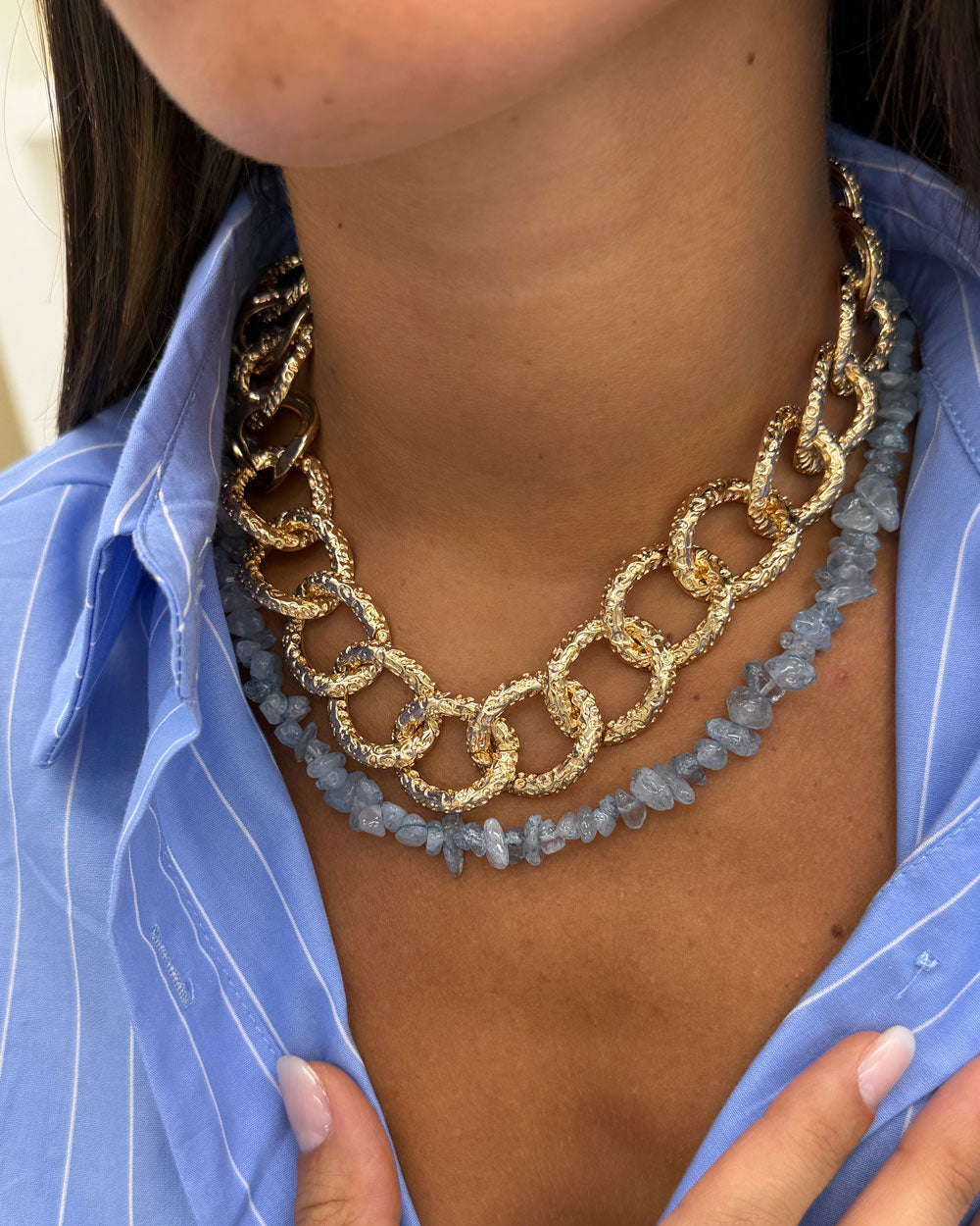 Collana catena&madreperla Celeste