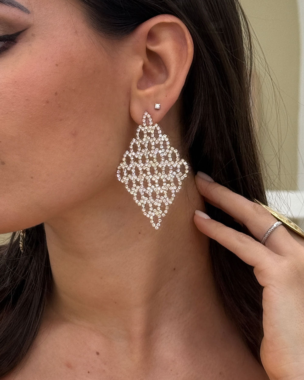 Orecchini Griglia strass Oro
