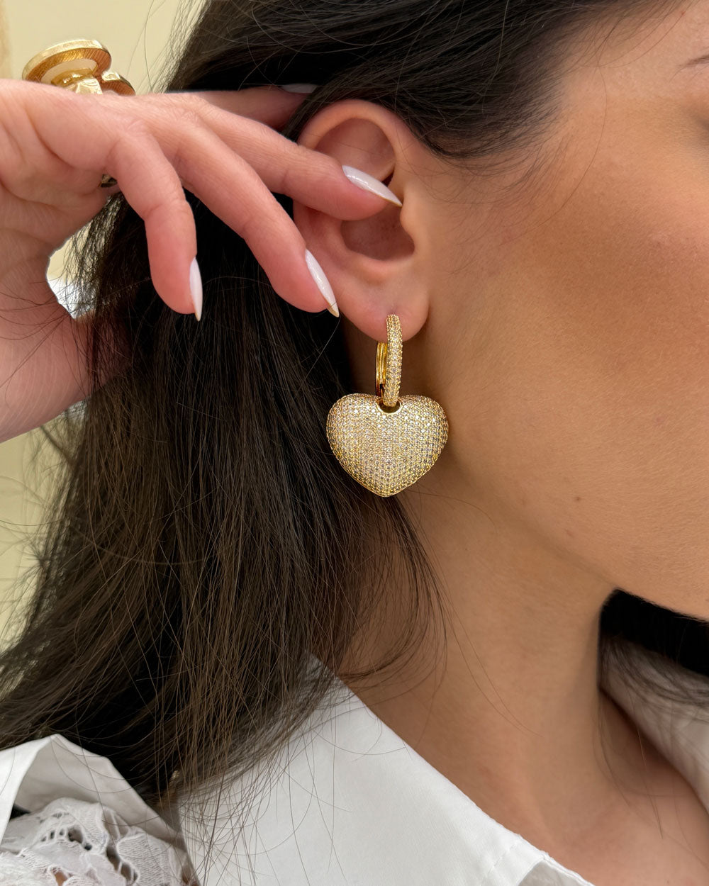 Orecchini big cuore strass Oro
