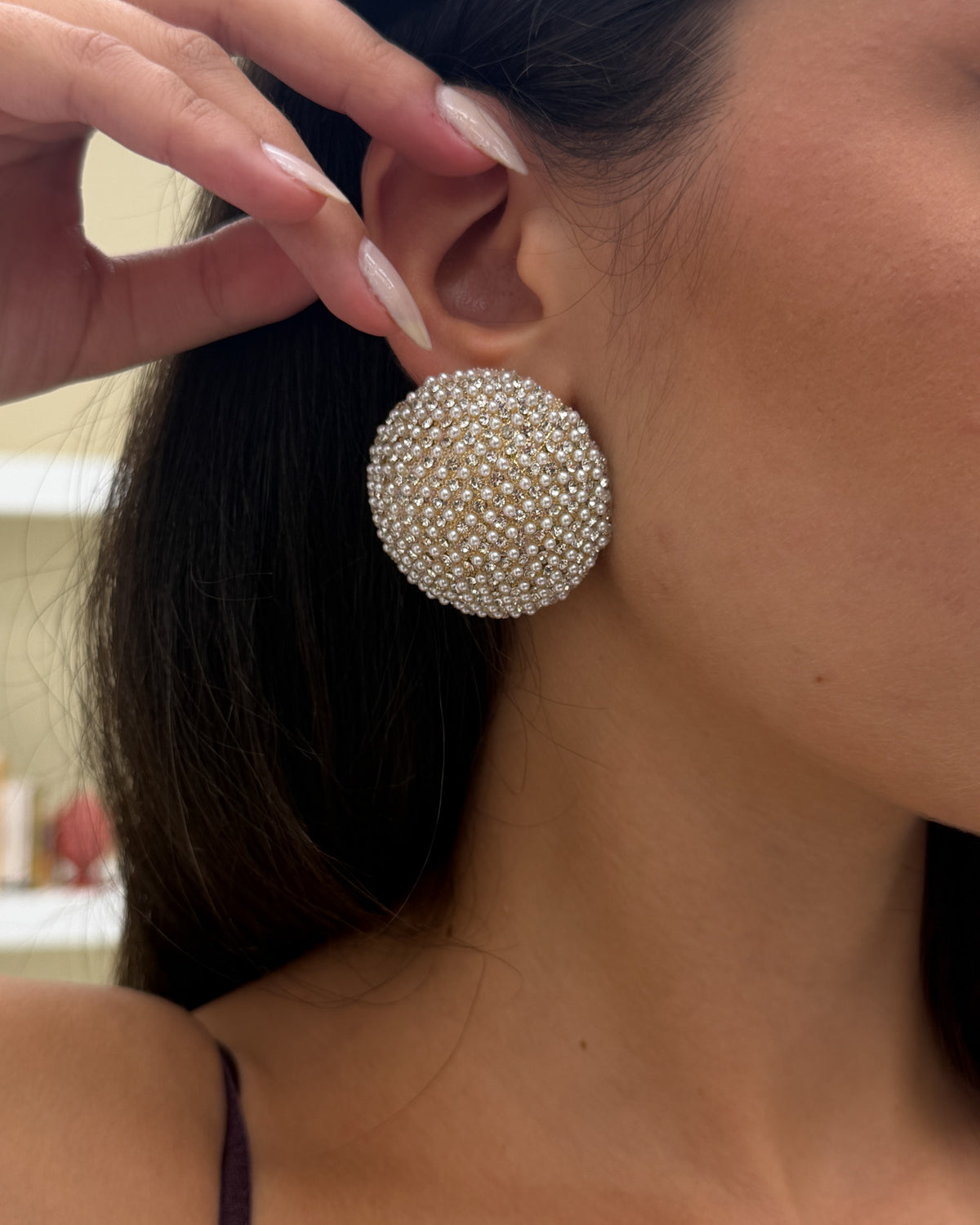 Orecchini sfera piatta Strass Oro