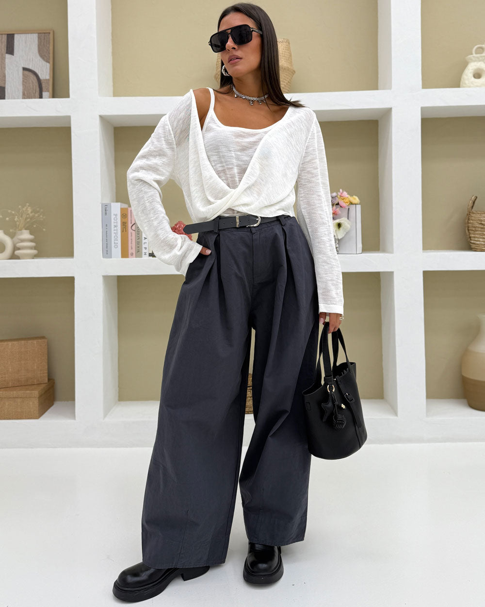 Pantaloni fibbia 14741 Grigio