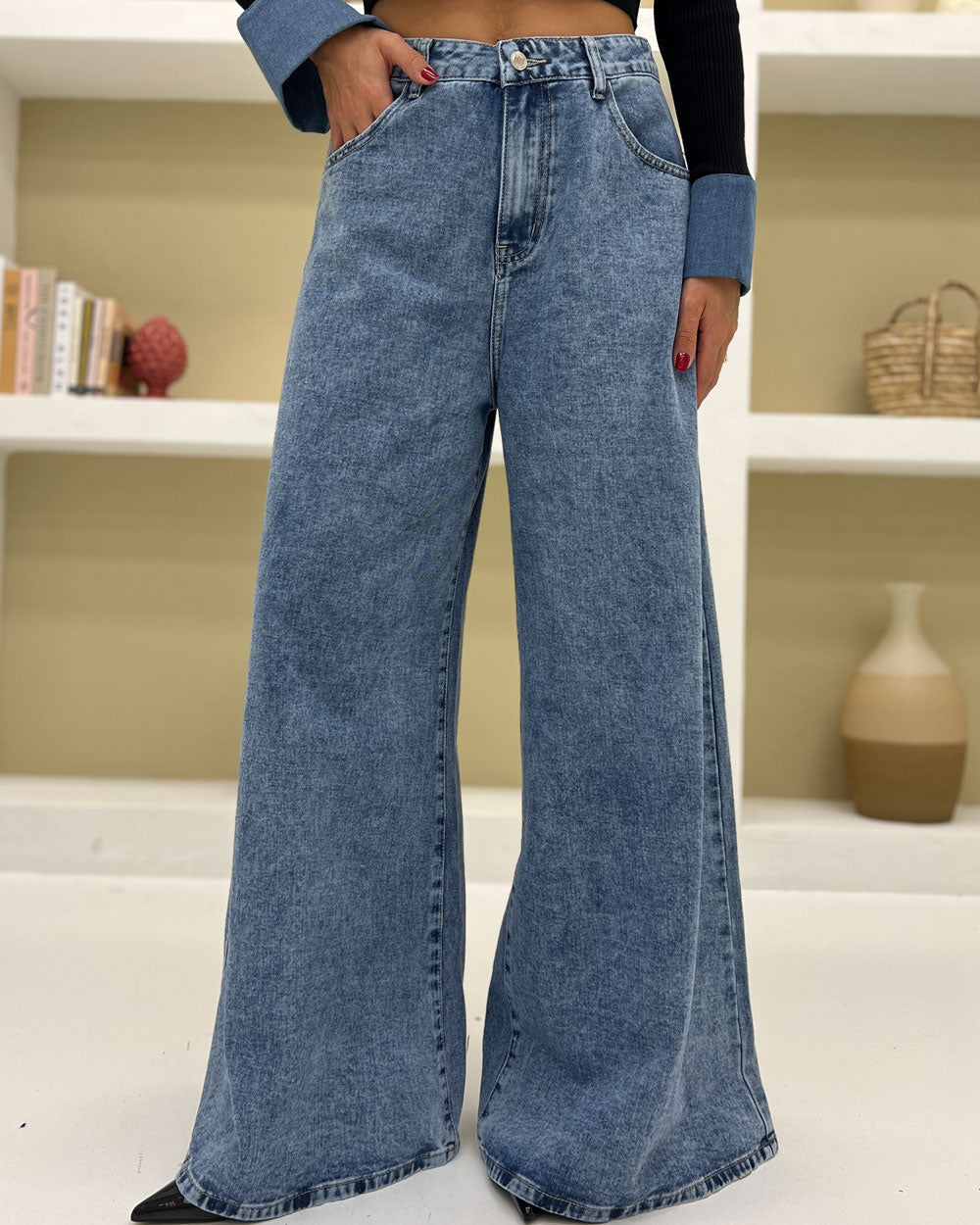 Jeans Wide Leg F31713 Celeste